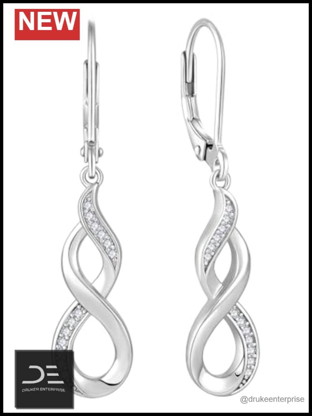 Infinity Dangle Earrings 925 Sterling Silver Leverback Birthstone Cubic